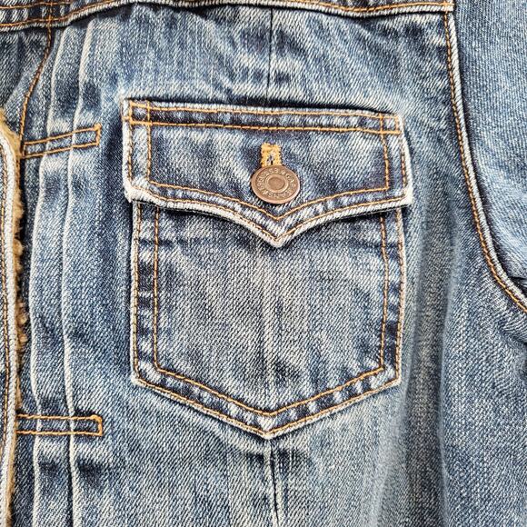 GAP Blue Jean Brown Faux Fur Lined Collared Trucker Jacket Women's Size M - Picture 6 of 10